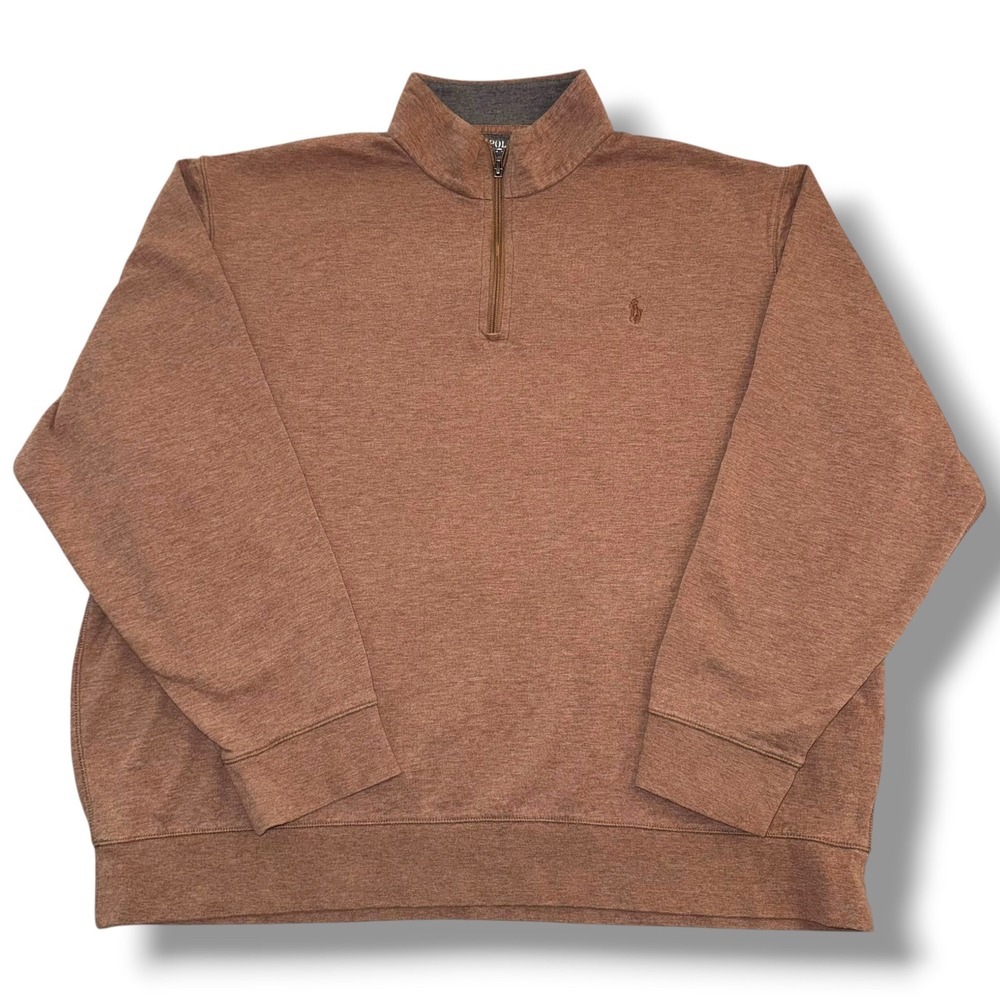 Polo Ralph Lauren Quarter-Zip Pullover Mens XXL Brown Luxury Jersey Pony Logo